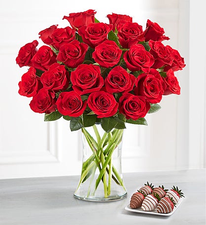Deliciously Decadent™ Red Roses & Drizzled Strawberries