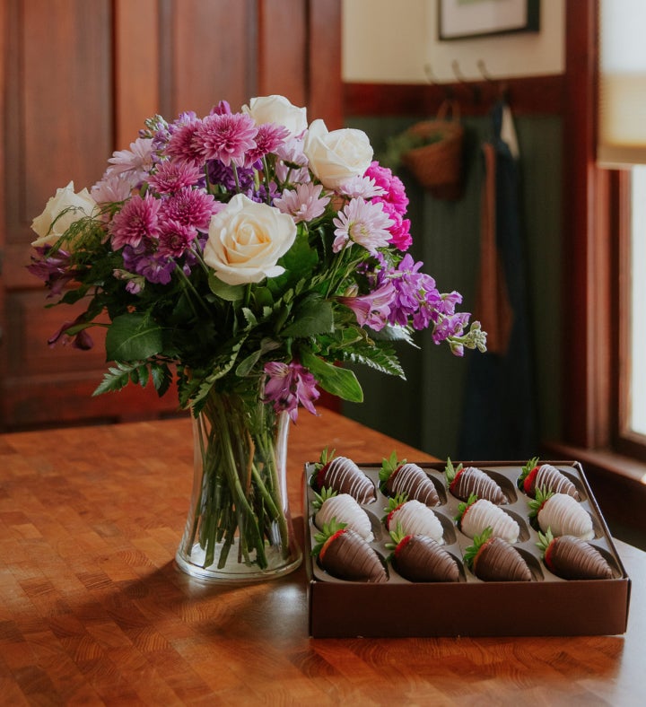 Lavender Garden Bqt+Mother's Day Drizzled Berries | 1800Flowers.com