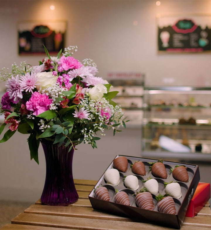 Lavender Garden Bqt+Mother's Day Drizzled Berries | 1800Flowers.com